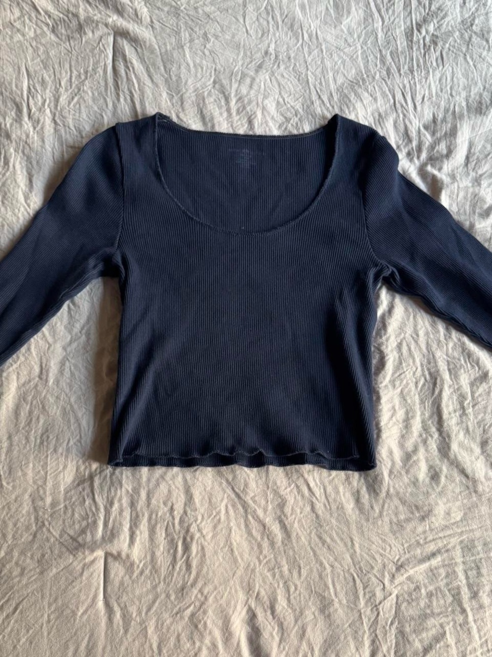 Brandy Melville Navy Long Sleeve Ribbed Scoop Neck Top